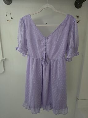 Lavender Swiss Dot Tie-Back Dress